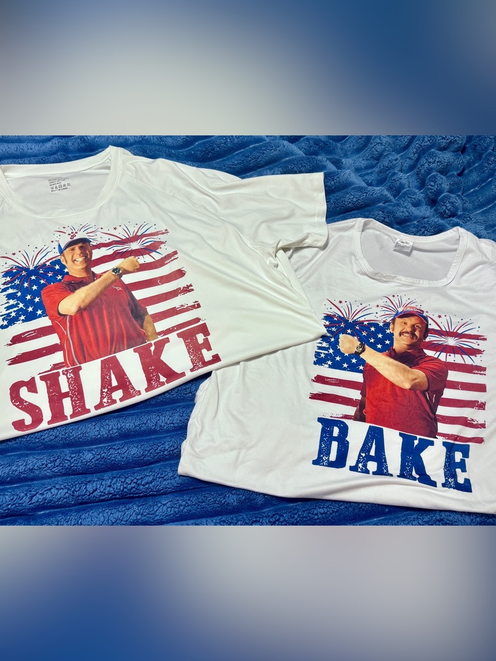 Unisex couples - 2x and XL Shake & Bake Patriotic Graphic Tee Duo - White